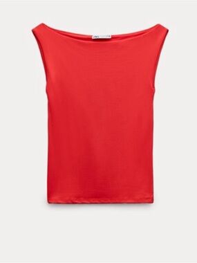 Zara Sleeveless Boatneck Tank Top in Bright Red